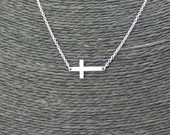 Quality Sterling Silver Sidewards Cross Necklace - Gold Sideways Cross Chain - Horizontal Cross Necklace Pendant