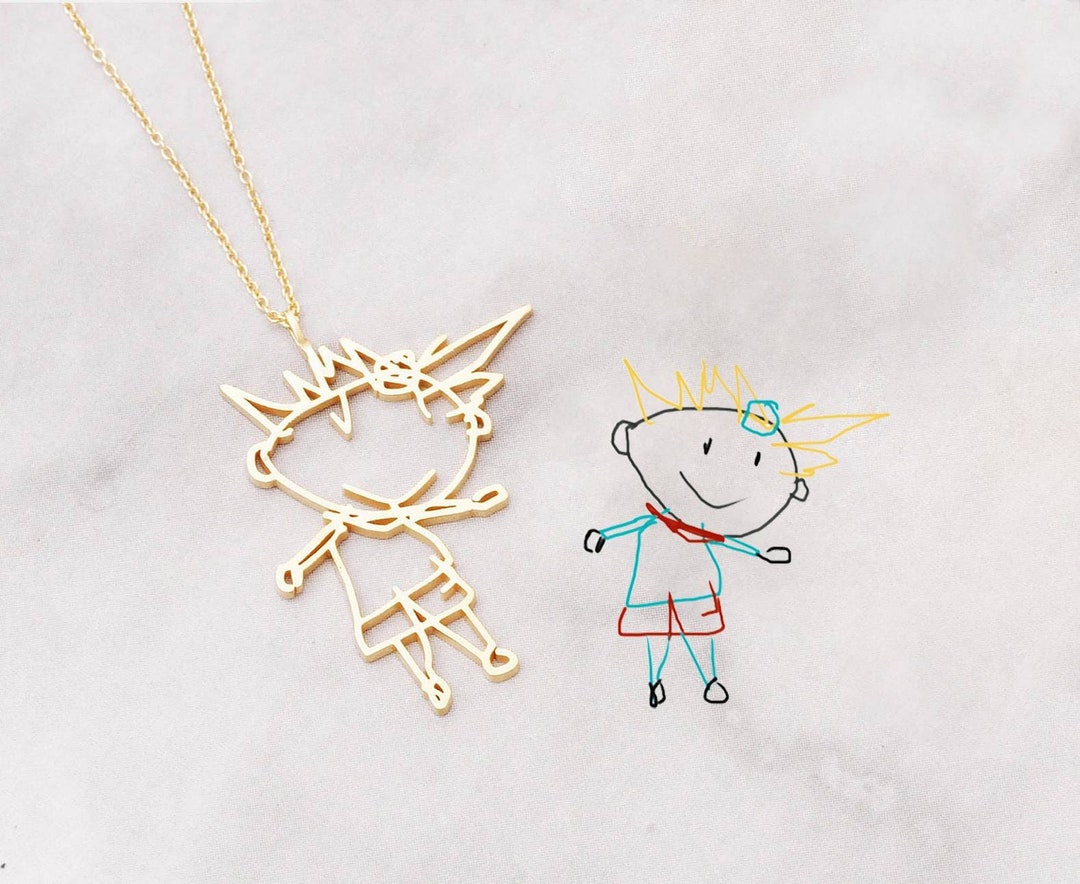 Sterling Silver Children Artwork Necklace / Actual Kids Drawing Necklace Kid Picture Art Pendant