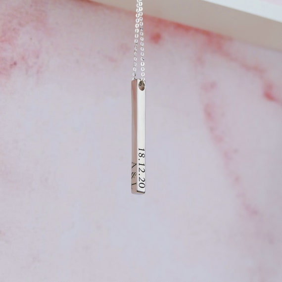 Custom Hebrew Silver Bar Necklace Hand Stamped Hebrew Quote Phrase Pendant  Personalized Engraved Artisan Handmade 5mm Vertical Bar