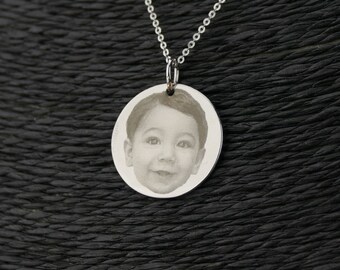 Sterling Silver Custom Engraved Photo Necklace / Personalised Silver Picture Pendant