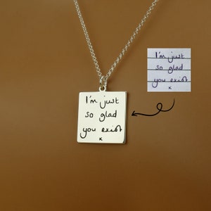Sterling Silver Personalised Engraved Actual Handwriting Into Necklace / Custom Actual Handwriting Onto Gold Square / Rectangle Pendant