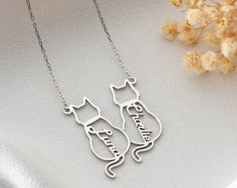 Personalised Cat Name Necklace  • Gift • Sterling Silver Cat Pendant