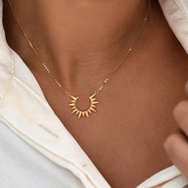 High Quality Sun Necklace • Gift • Sterling Silver Sun Burst Pendant