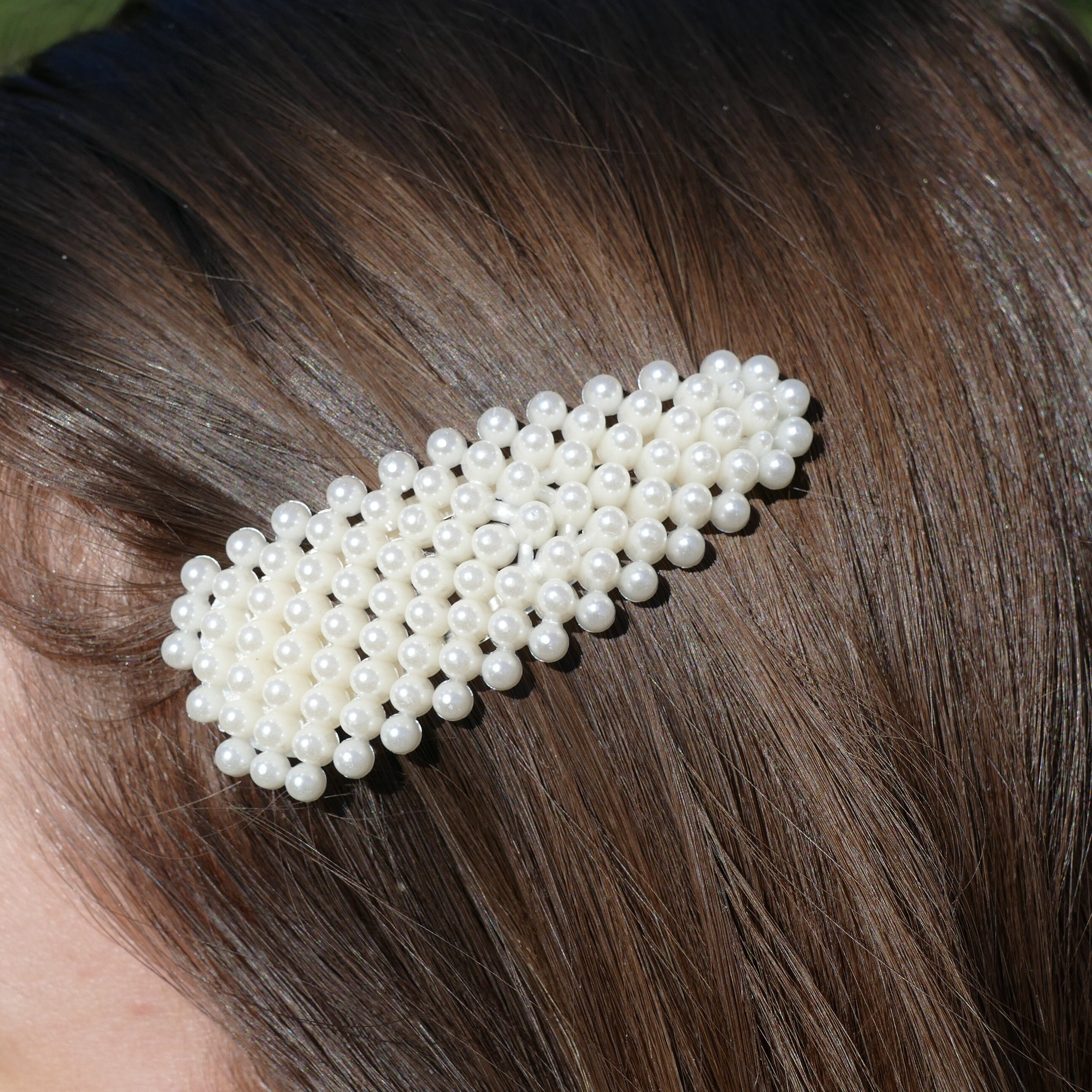 Faux Pearl Hair Clip Barrette Beaded Silver Metal Snap Hair Etsy UK