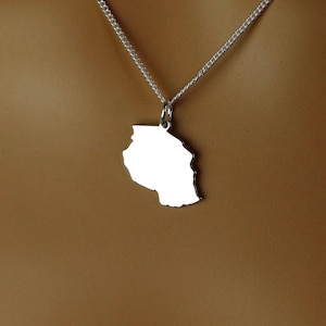 Collier Tanzanie de haute qualité • Cadeau • Pendentif en argent sterling avec carte du pays de la Tanzanie