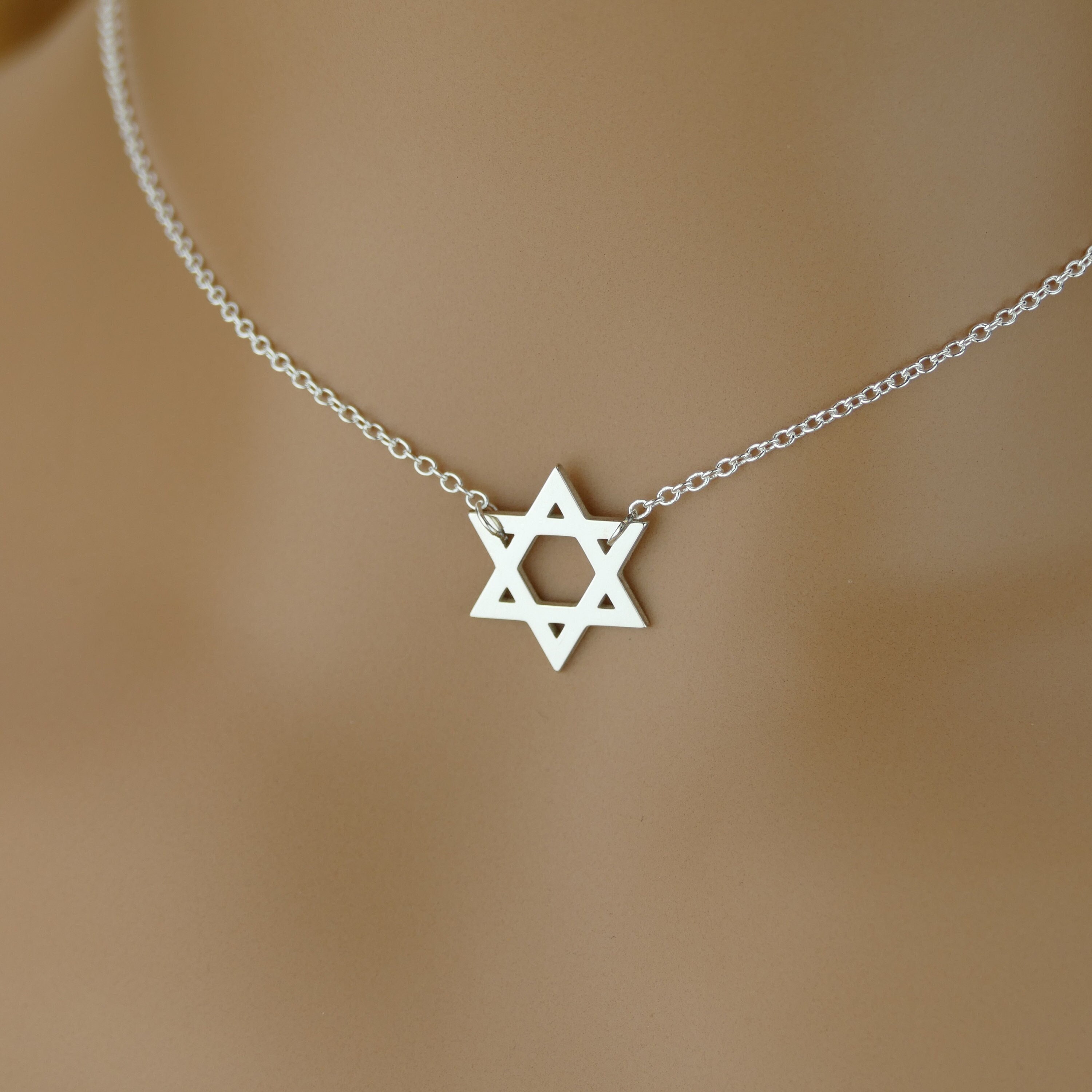 Star of David Necklace Gold Charm Crystal Metal Choker Beaded 