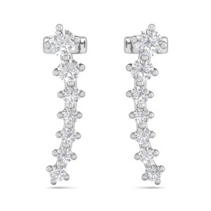 Silver Ear Climber Earrings, Silver Crawler Earrings, Sterling Silver Crystal Ear Cuffs Climber Earrings
