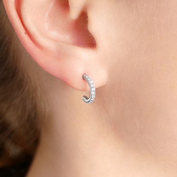 Sparkling Hoop Earrings Sterling Silver Sparkling CZ Crystal Stud