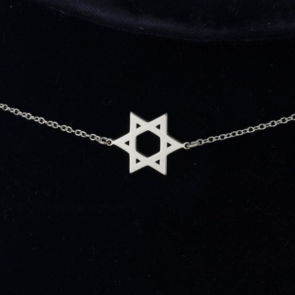 Sideways Gold Star Of David Choker Necklace - Jewish Pendant - Dainty Star Charm