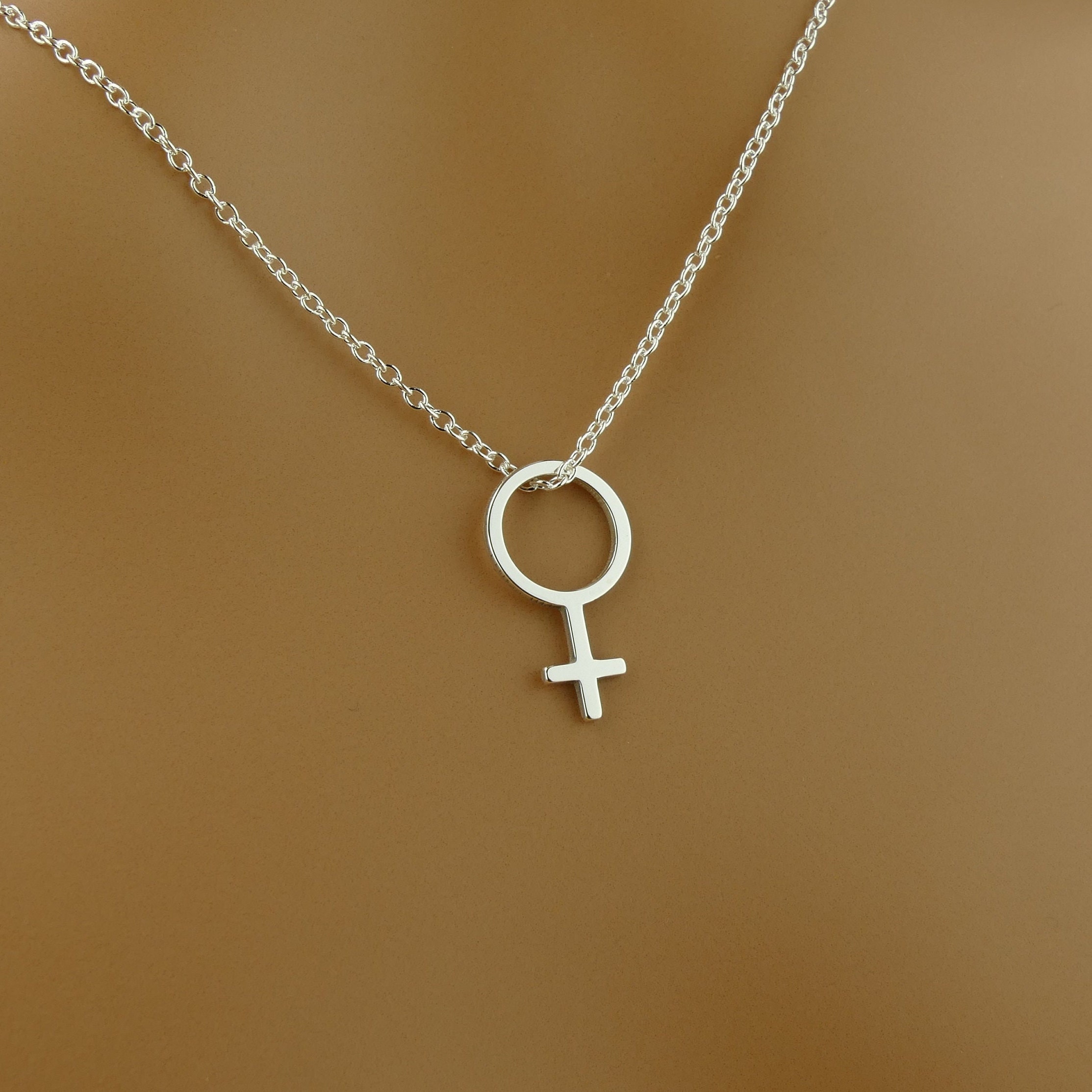 14K 9K Lesbian Double Female Venus Symbol Pendant Necklace 14K ROSE GOLD 50cm 19 68in
