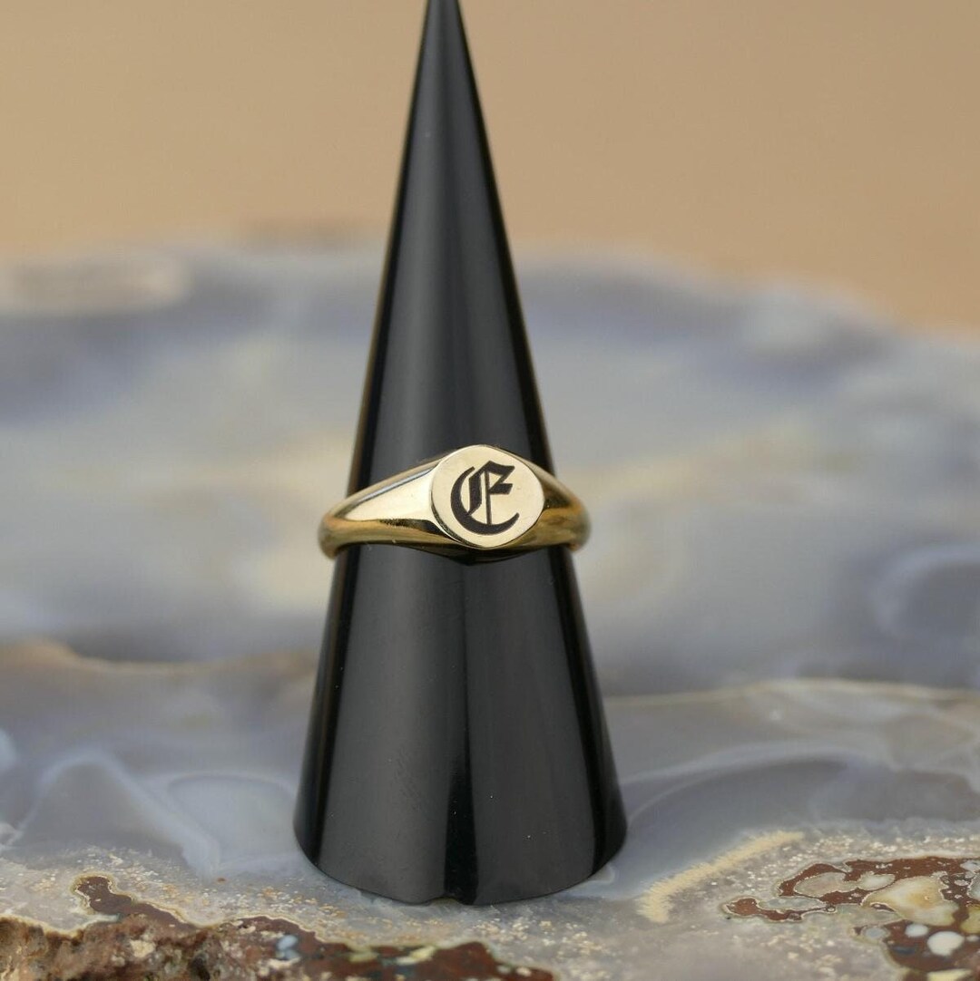 Personalised Small Initial Signet Ring – Gold Engraved Signet Ring by ...