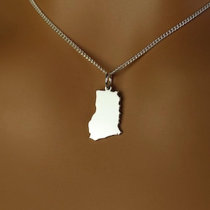 Collier du Ghana de haute qualité • Cadeau • Pendentif carte du pays du Ghana en argent sterling