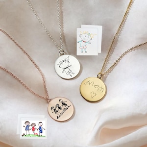 Personalised Sterling Silver Actual Drawing Necklace / Custom Actual Children Drawn Picture Into Jewellery