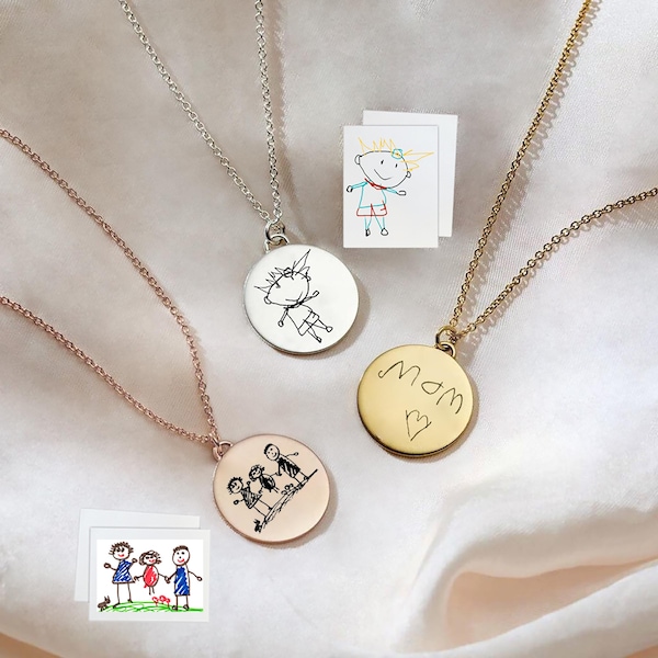 Personalised Sterling Silver Actual Drawing Necklace / Custom Actual Children Drawn Picture Into Jewellery