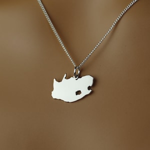 Collier Afrique du Sud de haute qualité • Cadeau • Pendentif carte du pays de l'Afrique du Sud en argent sterling