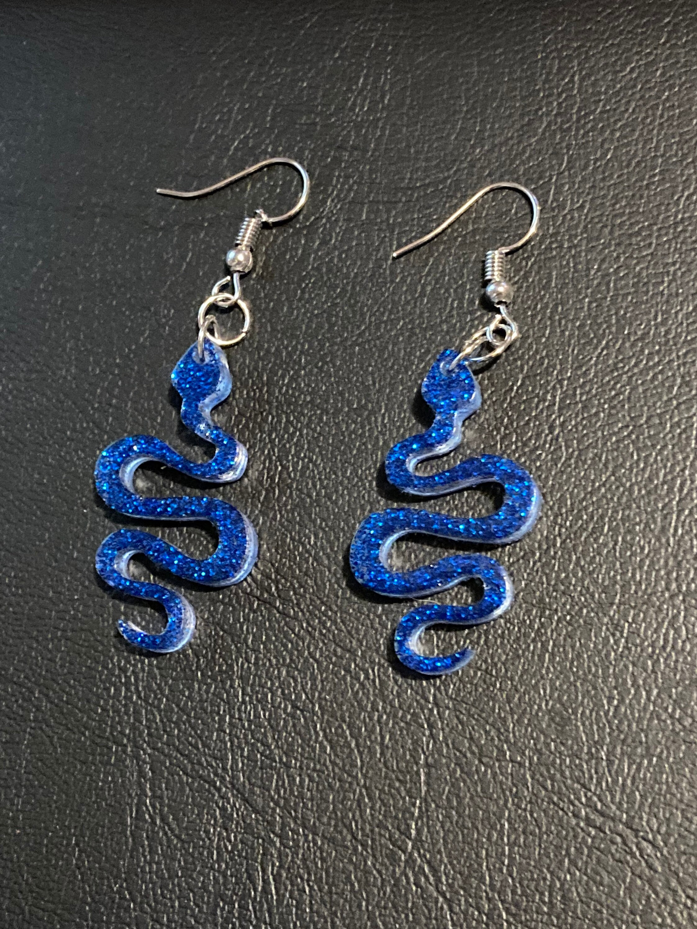 Blue or black snake earrings Etsy