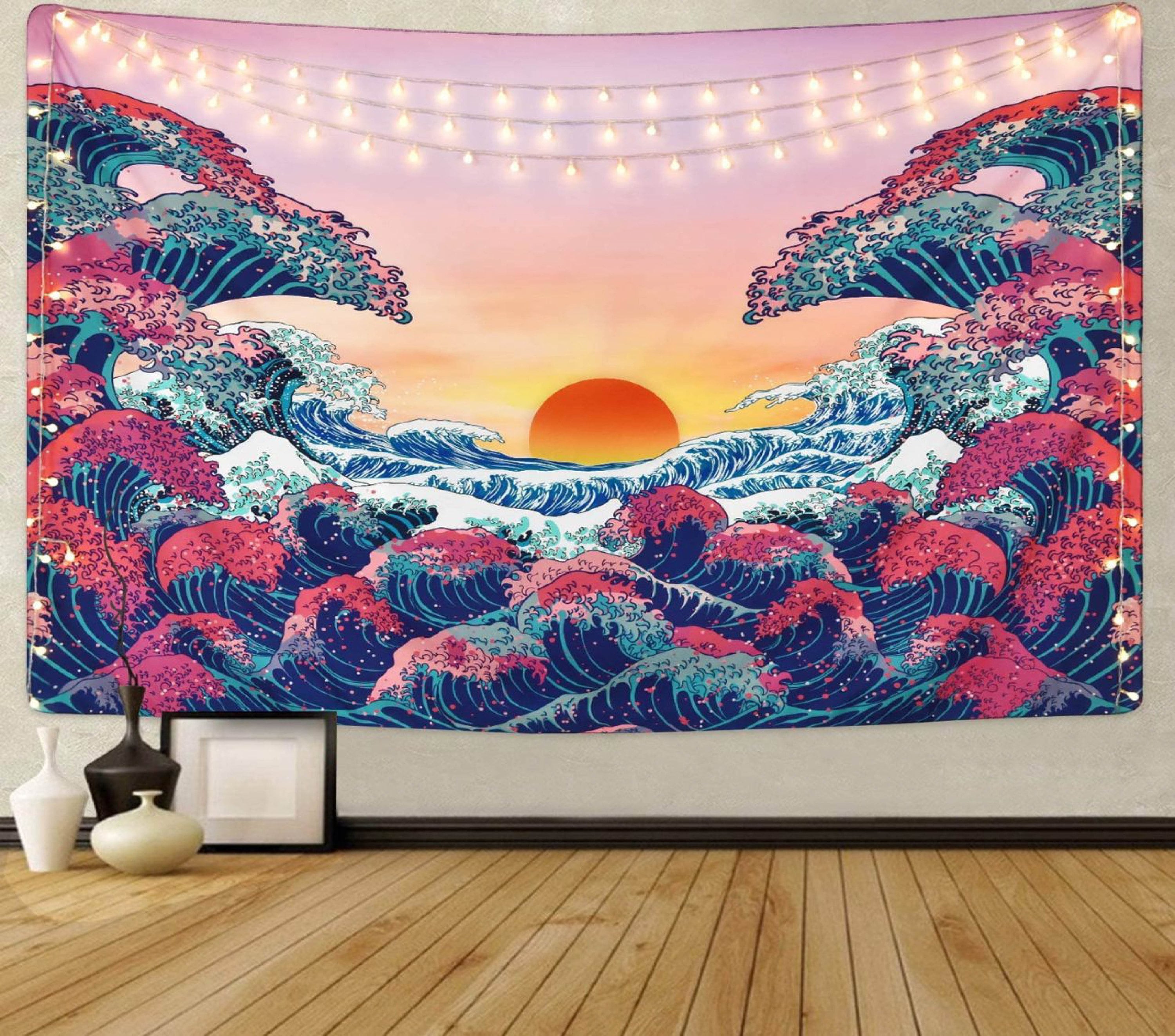 Tapestry Art Wall
 Psychedelic wave wall art tapestry hanging wall
