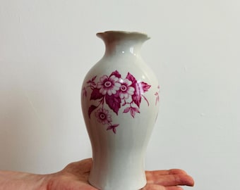 Vintage Porcelain Bud Vase, Floral Ceramic Vase, Small White Pink Flower Vase, Cottagecore Decor, Minimalist Vintage Home Accent