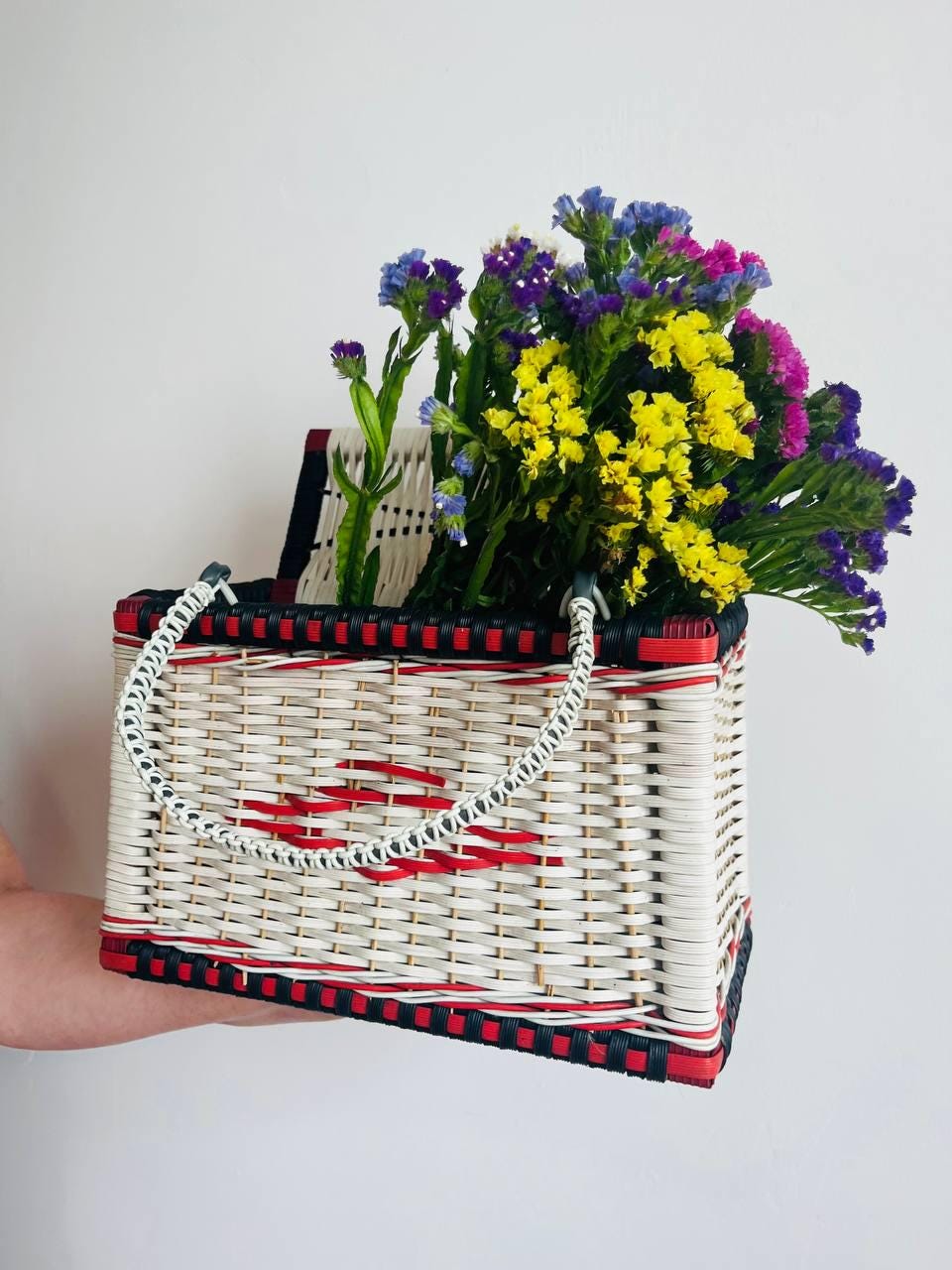 1980年代ヴィンテージピクニックトートバッグ｜レトロな編み込み