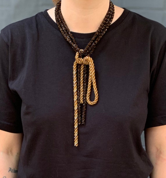 Elegant Handmade Beaded Crochet Rope Necklace, Uni