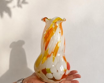 Vintage-Kunstglasvase, farbenfrohe Vase im Murano-Stil, Mid-Century-Modern-Dekor, Retro-Glasvase, Sammlerstück für Zuhause