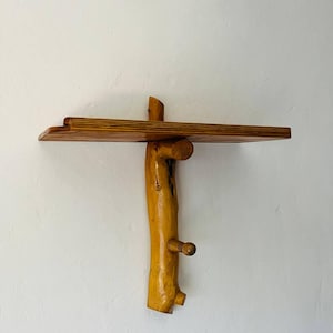étagère murale rustique fabriquée à la main | Bois naturel et branches | Art déco mural bio