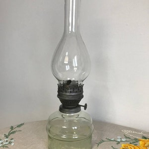 Vintage 1940s Glass Kerosene Lamp | Brown & Clear Glass Oil Lamp | Rustic Antique Lighting | Collectible Home Decor