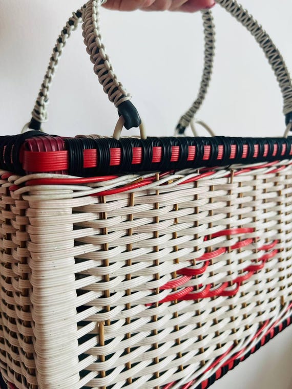 1980年代ヴィンテージピクニックトートバッグ｜レトロな編み込み