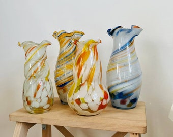 Vintage Art Glass Vase, Hand Blown Colorful Glass, Mid Century Modern Vase, Murano Style Glass, Retro Home Decor, Choose Design