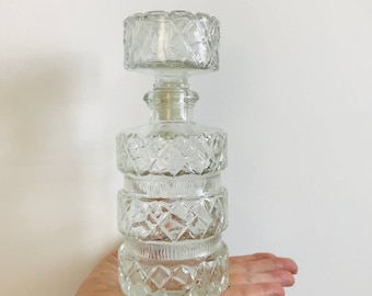 Vintage Cut Glass Jar with Lid, Crystal Style Vanity Jar, Decorative Glass Candy Jar, Bathroom Storage, Vintage Glass Decor