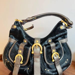 Vintage Coccinelle Shoulder Bag – Black Textured Leather – Italian Designer Bag, 1990s