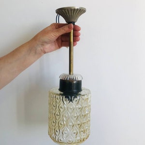 Vintage 1970s Glass Ceiling Light | Mid-Century Modern Pendant Lamp | Retro Lighting Fixture | Classic European Chandelier