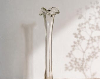 Tall Hand Blown Glass Vase | Sculptural Art Glass Bud Vase | Minimalist Clear Vase | Modern Home Decor | Elegant Centerpiece