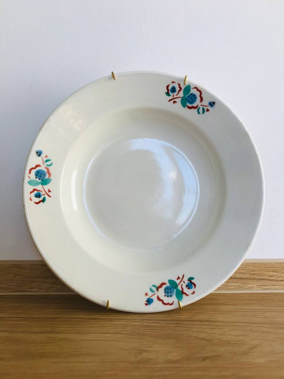 Vintage Kitchen Plate, Hand-painted Ceramic Dish, Floral Kitchen Plate