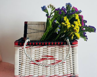 Vintage Plastic Tote Bag 1980s, Retro Shopping Bag, Market Tote, Reusable Grocery Bag, Vintage Everyday Carry