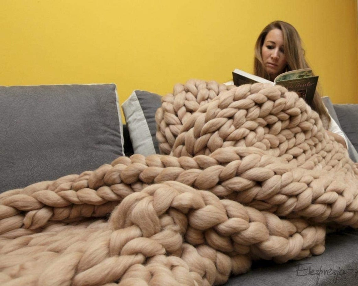 Soft Luxury Chunky Knitted Blankets Thick Yarn Braided Throw Etsy