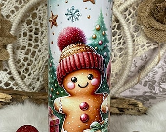 Gingerbread Man Christmas Tumbler, Festive Holiday Coffee Cup