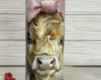 Highland Cow Tumbler, Personalized 20 oz Travel Mug with Lid