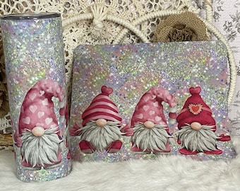 Pink Valentine's Day Gnome Tumbler and Mouse Pad Set