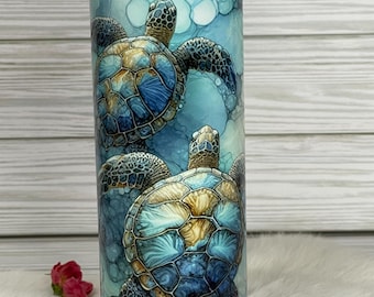 Sea Turtle Tumbler, Watercolor Design, Personalized Travel Mug