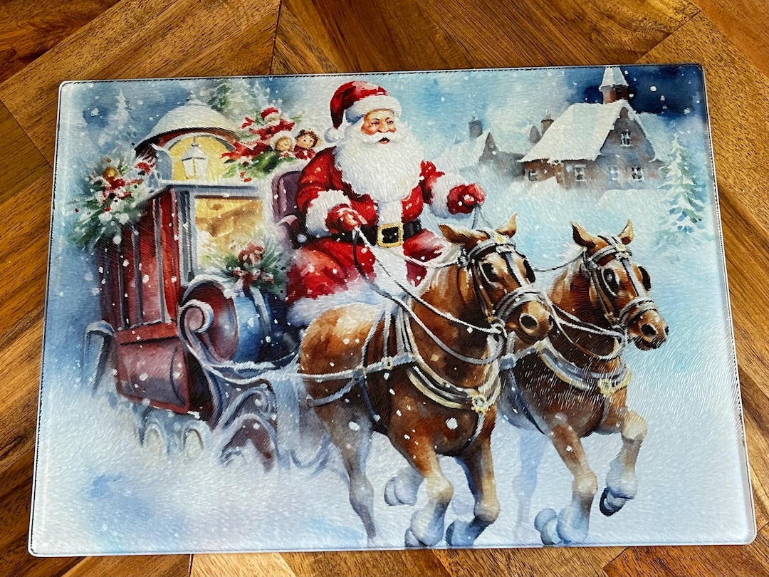 Glass Cutting Board for Christmas, Glass Serving Board, Festive Santa ...