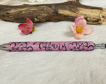 Personalized Pink Glitter Gel Pen: Custom Flower Stylus Pen