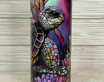Sea Turtle Tumbler Cup, Stained Glass Turtle, Personalized Gift