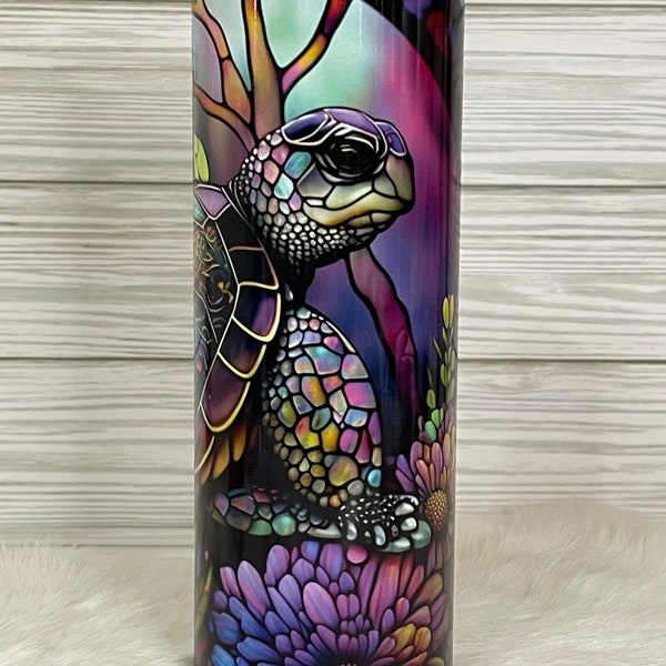 Sea Turtle Tumbler Cup, Stained Glass Turtle, Personalized Gift
