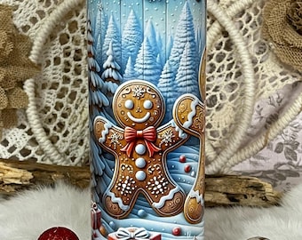 Gingerbread Man Christmas Tumbler, Festive Holiday Coffee Cup