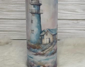 Personalized Lighthouse Tumbler, Stainless Steel Travel Mug, Beach Lover Gift
