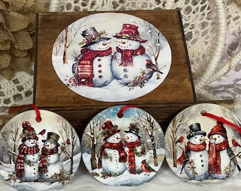 Ceramic Snowman Christmas Tree Ornaments: Keepsake Family Tree Decor - Set of 12 Snowman Home Decor