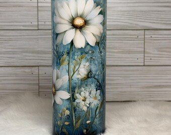 Wildflower Tumbler, Summer Floral Travel Mug, Personalized gift for women, Tumbler with Daisies