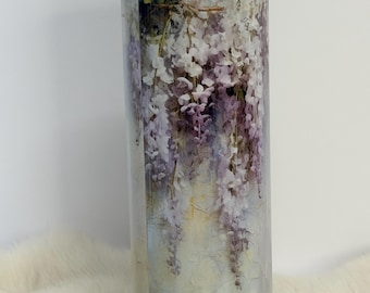 Shabby Chic Wisteria Floral Tumbler, Watercolor Botanical Travel Mug