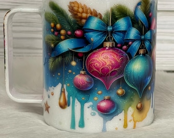Sparkly Christmas Ornament Tumbler with Handle, Christmas Coffee Mug for Women